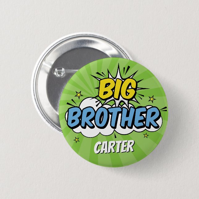 Macaron Rond 5 Cm Boy Comic Book Superhero Baby shower Big Brother (Devant & derrière)