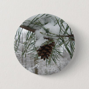 Macaron Rond 5 Cm Branche des pins neigeux Photographie de la nature