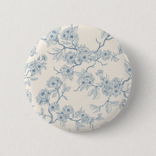Macaron Rond 5 Cm Branches de fleurs de cerisier en bleu et blanc ca