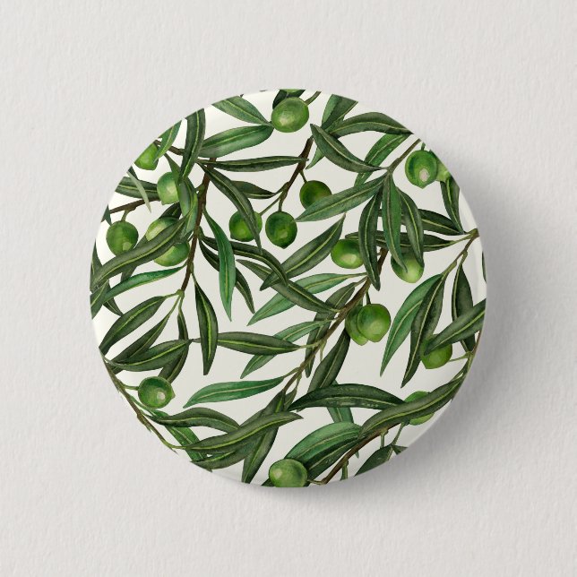 Macaron Rond 5 Cm Branches d'olive sur blanc (Devant)