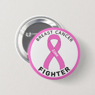Macaron Rond 5 Cm Breast Cancer Fighter Ribbon White Button