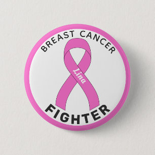 Macaron Rond 5 Cm Breast Cancer Fighter Ribbon White Button