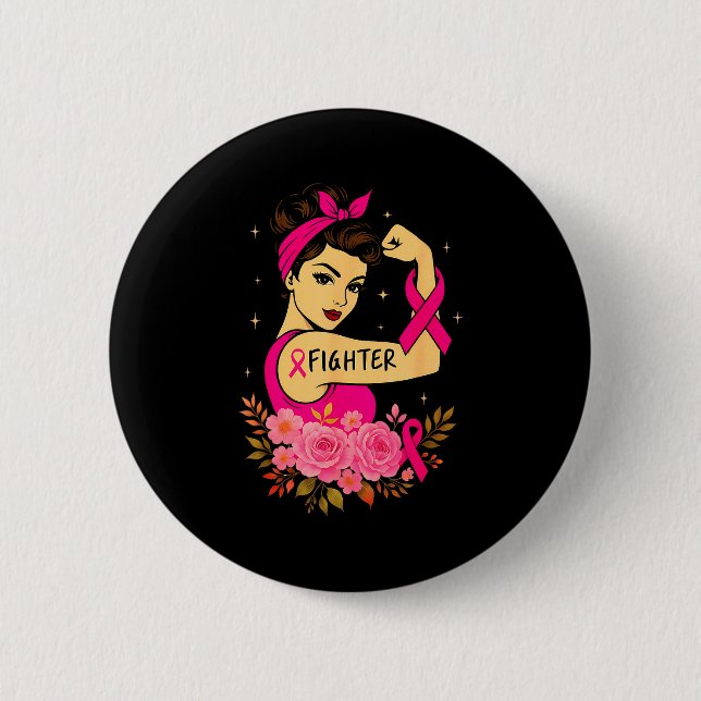 Macaron Rond 5 Cm Breast Cancer Survivor Rosie Riveter Nk Awareness  (Devant)