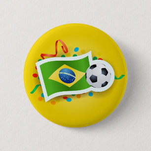 Macaron Rond 5 Cm Brésil, football et drapeau