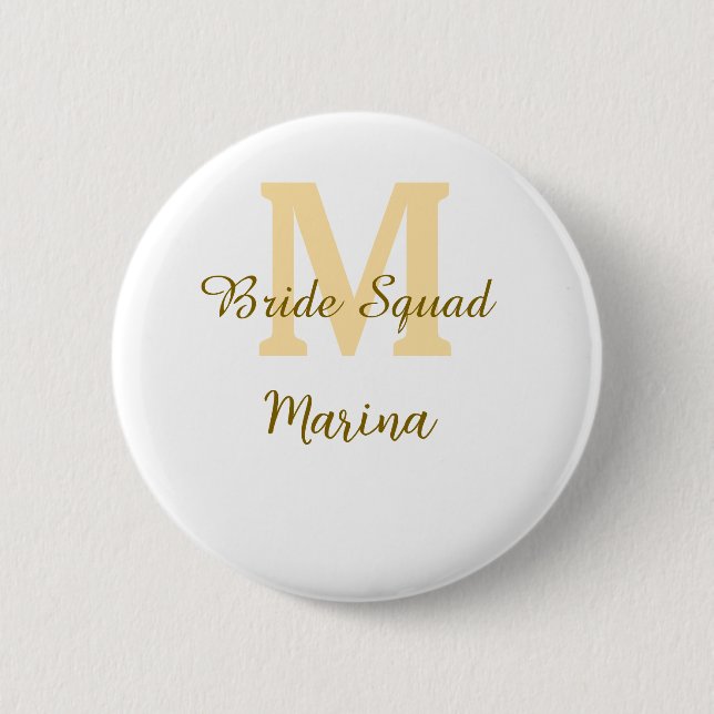 Macaron Rond 5 Cm Bride squad monogram golden bridal shower simple  (Devant)