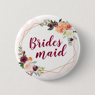 Macaron Rond 5 Cm Bridesmaid - Cadre géométrique moderne or Floral