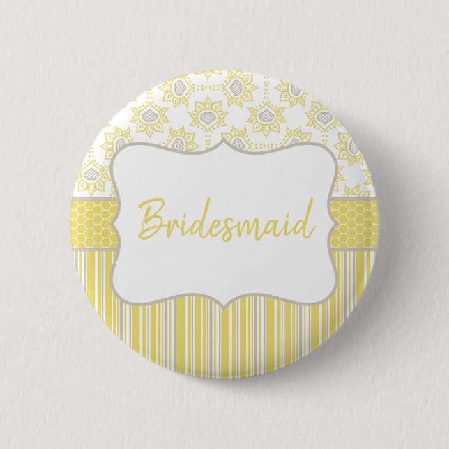 Macaron Rond 5 Cm Bridesmaid géométrique jaune et gris (Devant)