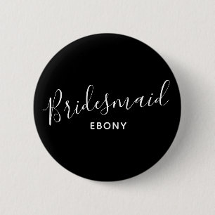 Macaron Rond 5 Cm Bridesmaid noir avec le texte blanc bouton mariage