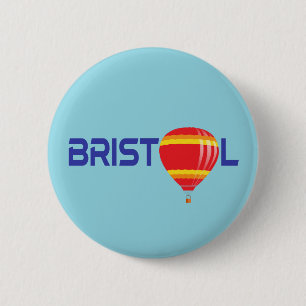 Macaron Rond 5 Cm Bristol Hot Air Balloon Design typographique