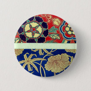 Macaron Rond 5 Cm Brocard chinois avec l'arrière - plan rouge