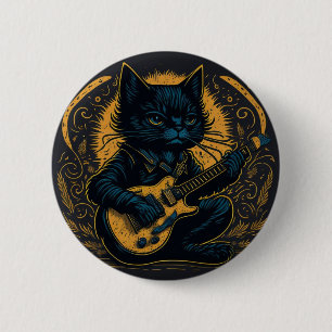 Macaron Rond 5 Cm broche black cat guitare hobby drôle
