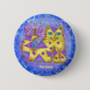 Macaron Rond 5 Cm broche de chat de diamant