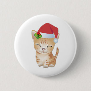 Macaron Rond 5 Cm Broche de Pin de cadeau de chat de Kitty de Noël