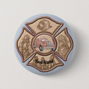 Macaron Rond 5 Cm Broche de pompier Croix Maltaise