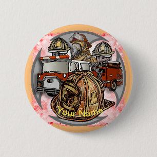Macaron Rond 5 Cm Broche du casque de la croix du camion-feu