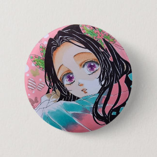 Macaron Rond 5 Cm Broche Kanae Kocho de l'anime Demon Slayer