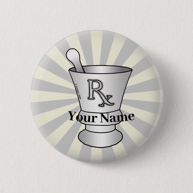 Macaron Rond 5 Cm Broche mortier et pilon (Devant)