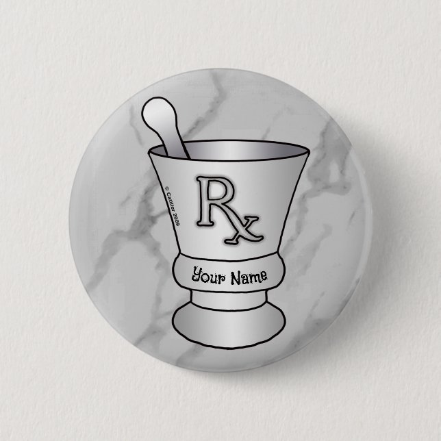 Macaron Rond 5 Cm Broche mortier et pilon (Devant)