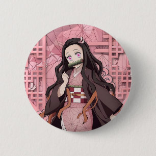 Macaron Rond 5 Cm Broche Nezuko Kamado de l'anime Demon Slayer.