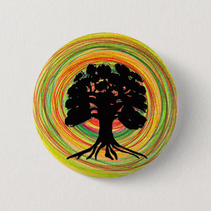 Macaron Rond 5 Cm Broche noire de conception de Sun d'arbre