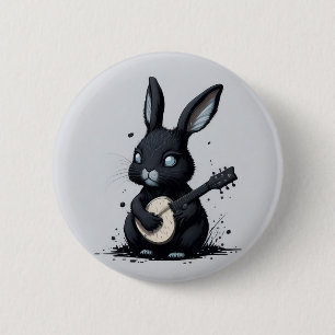 Macaron Rond 5 Cm broche rabbin bunny guitare hobby drôle