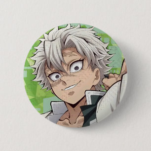 Macaron Rond 5 Cm Broche Sanemi Shinazugawa de Demon Slayer