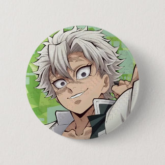 Macaron Rond 5 Cm Broche Sanemi Shinazugawa de Demon Slayer