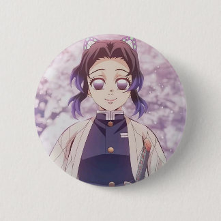 Macaron Rond 5 Cm Broche Shinobu Kocho de l'anime Demon Slayer