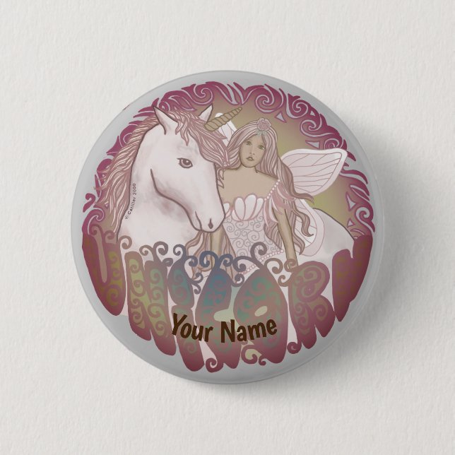 Macaron Rond 5 Cm Broche Unicorn rétro (Devant)