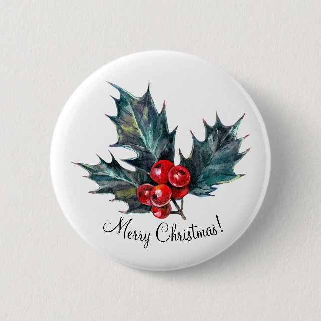 Macaron Rond 5 Cm Broches de Noël Holly Spring personnalisées (Devant)