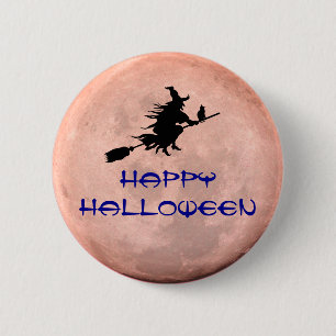Macaron Rond 5 Cm Broomstick Witchy Moon Witch Pin Button