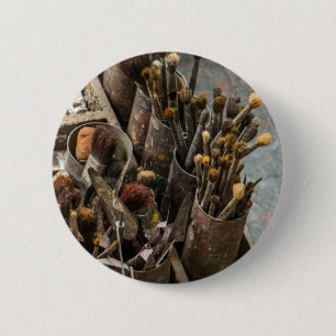 Macaron Rond 5 Cm Brosses à peintures d'artistes dans de vieilles bo