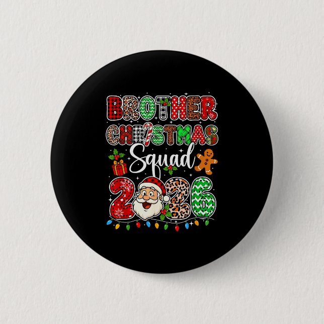 Macaron Rond 5 Cm Brother Christmas Crew 2026 Leopard Funny Santa Fa (Devant)