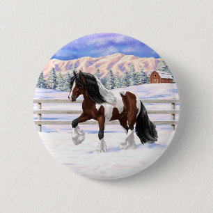 Macaron Rond 5 Cm Brown Bay Gypsy Vanner Draft Horse