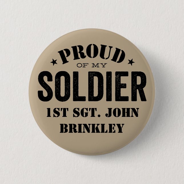 Macaron Rond 5 Cm Brown fierté de mon SOLDAT d'armée avec nom (Devant)
