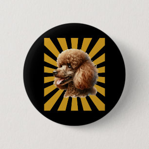 Macaron Rond 5 Cm Brown Standard Poodle Retro Sunburst