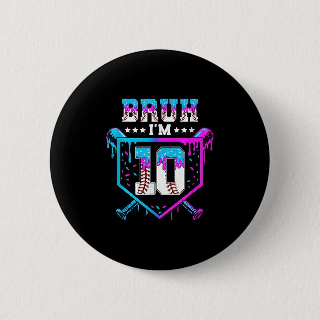 Macaron Rond 5 Cm Bruh 10th Birthday Boy Baseball Ice Cream Drip 10 (Devant)