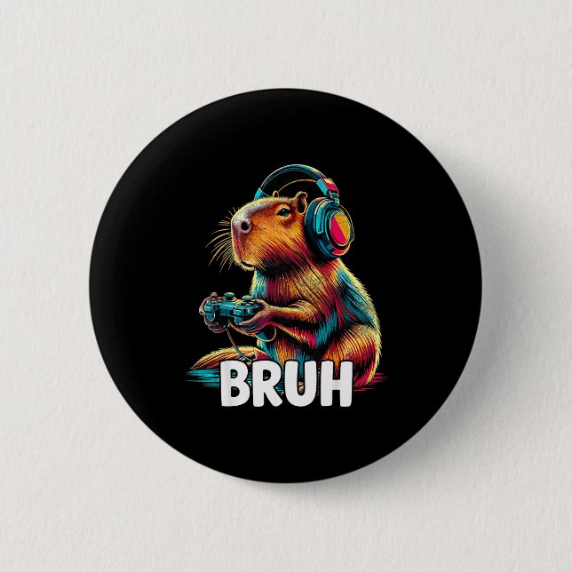 Macaron Rond 5 Cm Bruh Capybaras Funny Video Games Capybara  (Devant)