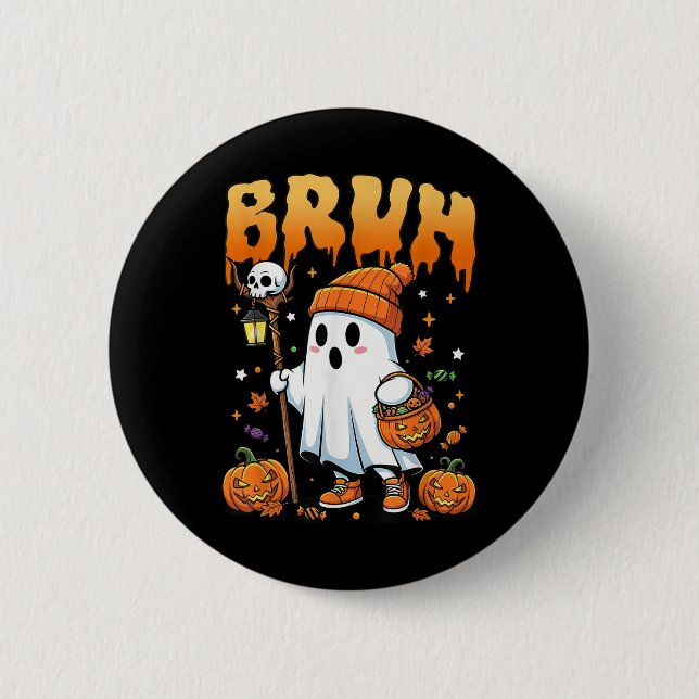 Macaron Rond 5 Cm Bruh Ghost Halloween mignon Ghost Tricot Ou Traite (Devant)