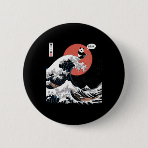 Macaron Rond 5 Cm Bruh La Grande Vague Kanagawa Funny Japonais Surfi