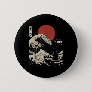 Macaron Rond 5 Cm Bruh. La Grande Vague Kanagawa Funny Surfi Japonai