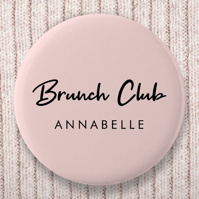 Macaron Rond 5 Cm Brunch Club | Nom rose moderne manuscrit (Créateur téléchargé)