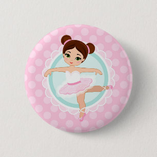 Macaron Rond 5 Cm Brunette Ballerina - Fille danseuse de ballet rose