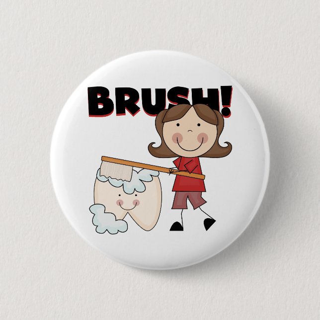 Macaron Rond 5 Cm BRUSH - Girl With Tooth Tshirts and Gifts (Devant)