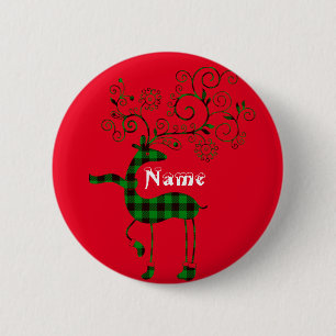 Macaron Rond 5 Cm Buffalo Plaid Christmas Deer Thunder_Cove