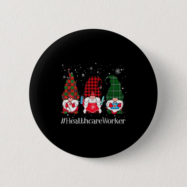 Macaron Rond 5 Cm Buffalo Plaid Gnome Healthcare Worker Nurse Christ (Devant)
