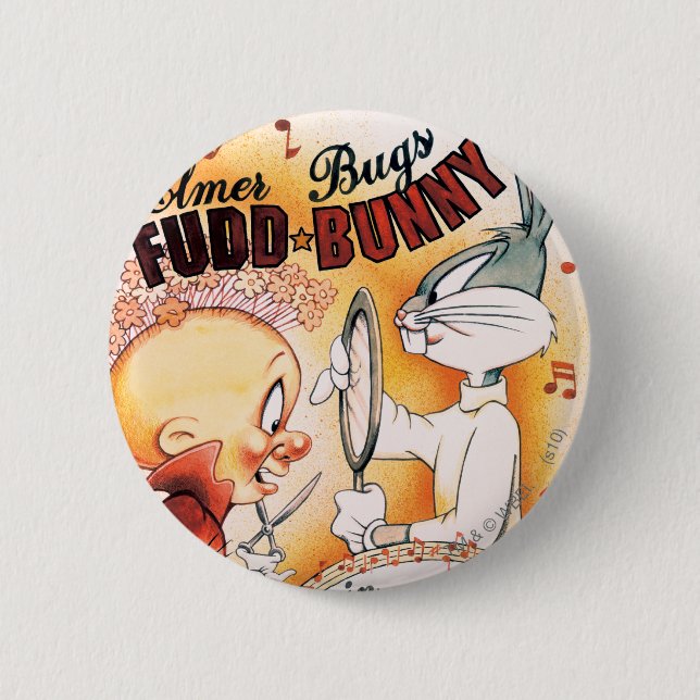 Macaron Rond 5 Cm BUGS BUNNY™ et ELMER FUDD™ Musical (Devant)