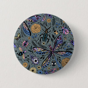 Macaron Rond 5 Cm Bugs de Doodle sur le gris de latte
