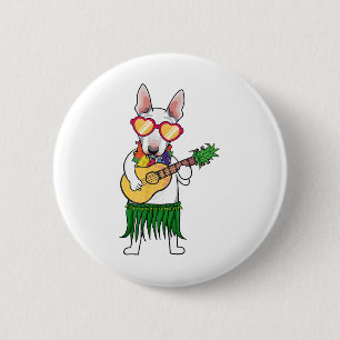 Macaron Rond 5 Cm Bull Terrier Costume hawaïen Jouer Ukulele Summ