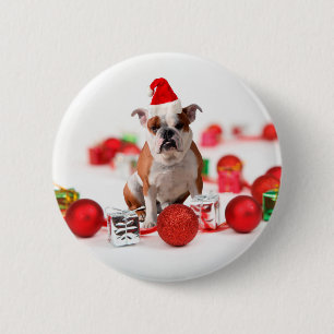 Macaron Rond 5 Cm Bulldog boîte cadeau de Noël Ornements Red Santa C